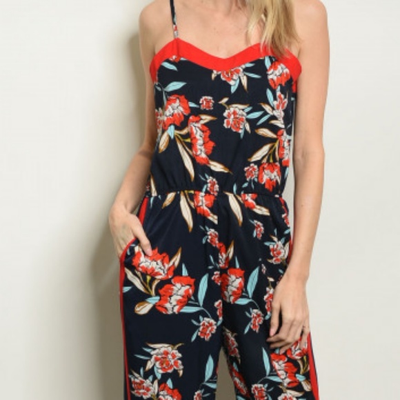 NAVY RED FLORAL JUMPSUIT - Picture 6 of 6